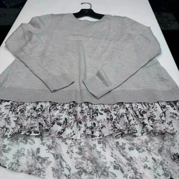 Club Monaco Woman’s Size XS Mixed Media Sweater Gray Floral Long Sleeve Wool - Picture 1 of 11